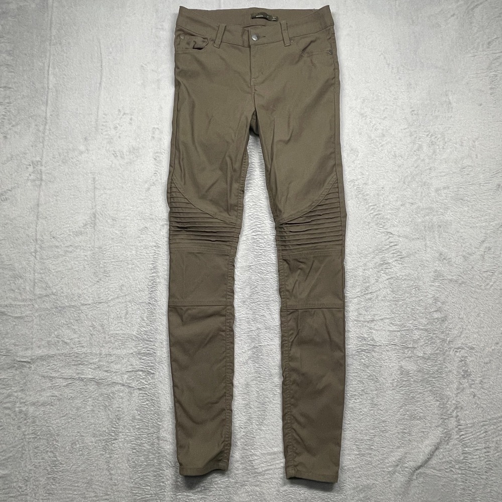 Prana Kara Moto Pants Women 6 Tall Olive Brown Skinny Pleated Knee W4118TL15